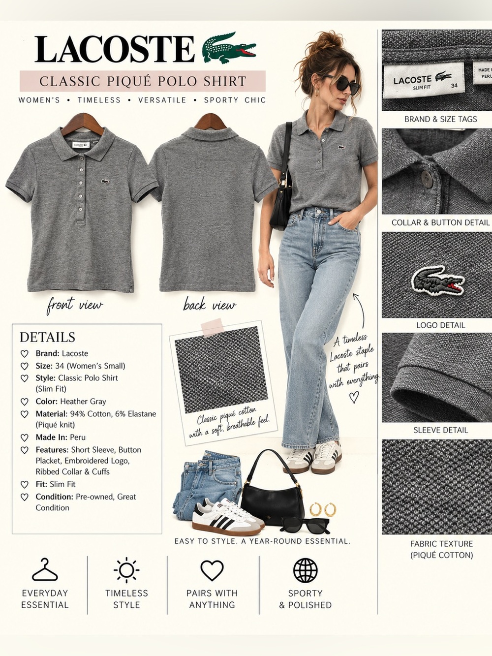 Lacoste Heather Gray Classic Piqué Polo Shirt